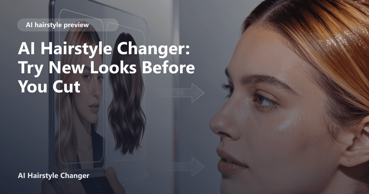 AI hairstyle changer cover showing a selfie-based haircut preview before a salon visit