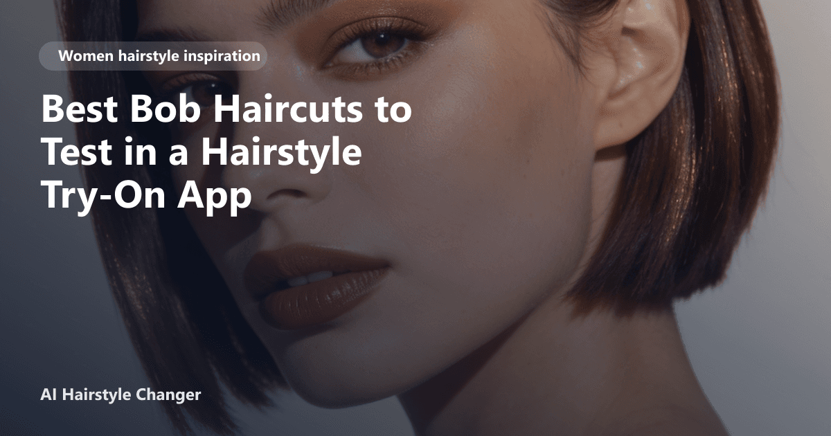 A woman with four different bob haircuts: blunt, layered, textured, and classic chin-length, each shown side by side for comparison.