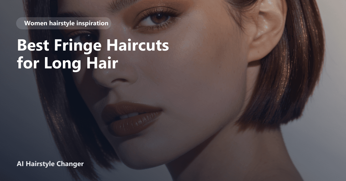 Woman with long, layered hair and soft curtain bangs, styled with subtle waves, representing fringe haircut ideas for long hair