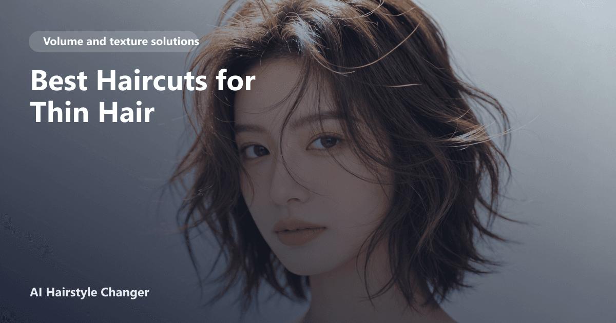 Volume-building haircut with lift at the crown and fuller ends, with "Best Haircuts for Thin Hair" title overlay.