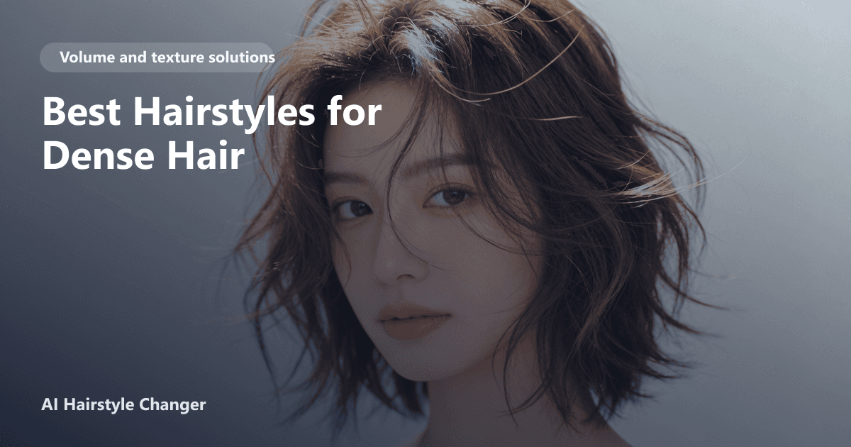 Woman with thick, dense hair styled in long layers and soft waves, showcasing volume and movement, with the page title overlaid in a modern font.