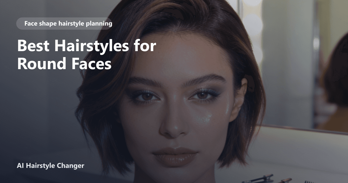 Side-by-side comparison of flattering hairstyles on a round face shape