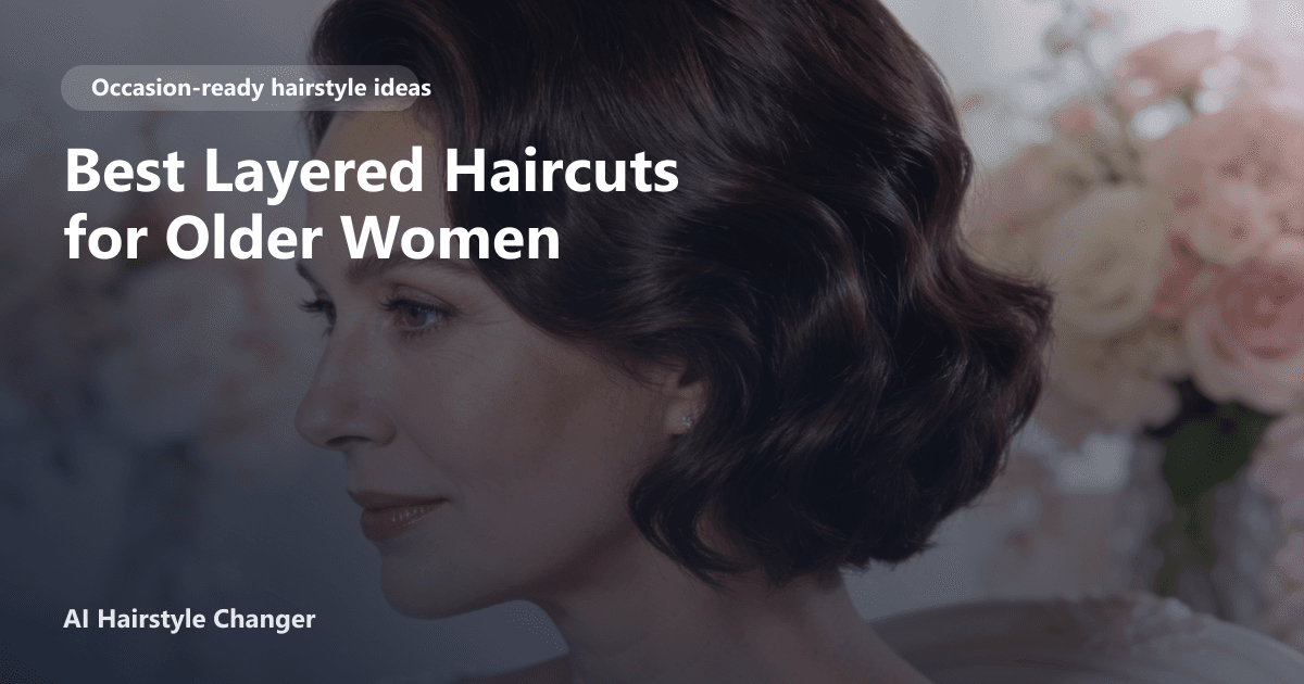 Older Black woman with soft, face-framing layered haircut and subtle volume, smiling in a natural light setting, with page title text overlay.