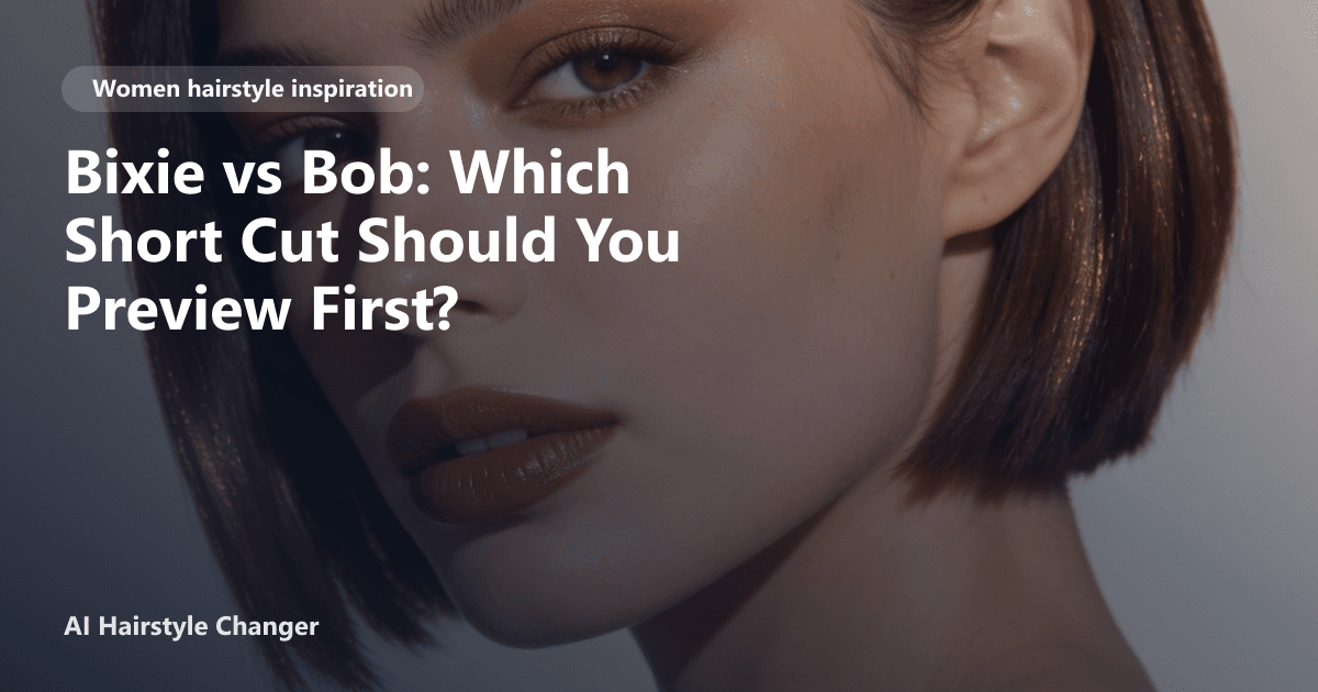 Modern women's haircut with polished shape, soft texture, and salon finish, with "Bixie vs Bob Which Short Cut Should You Preview First".