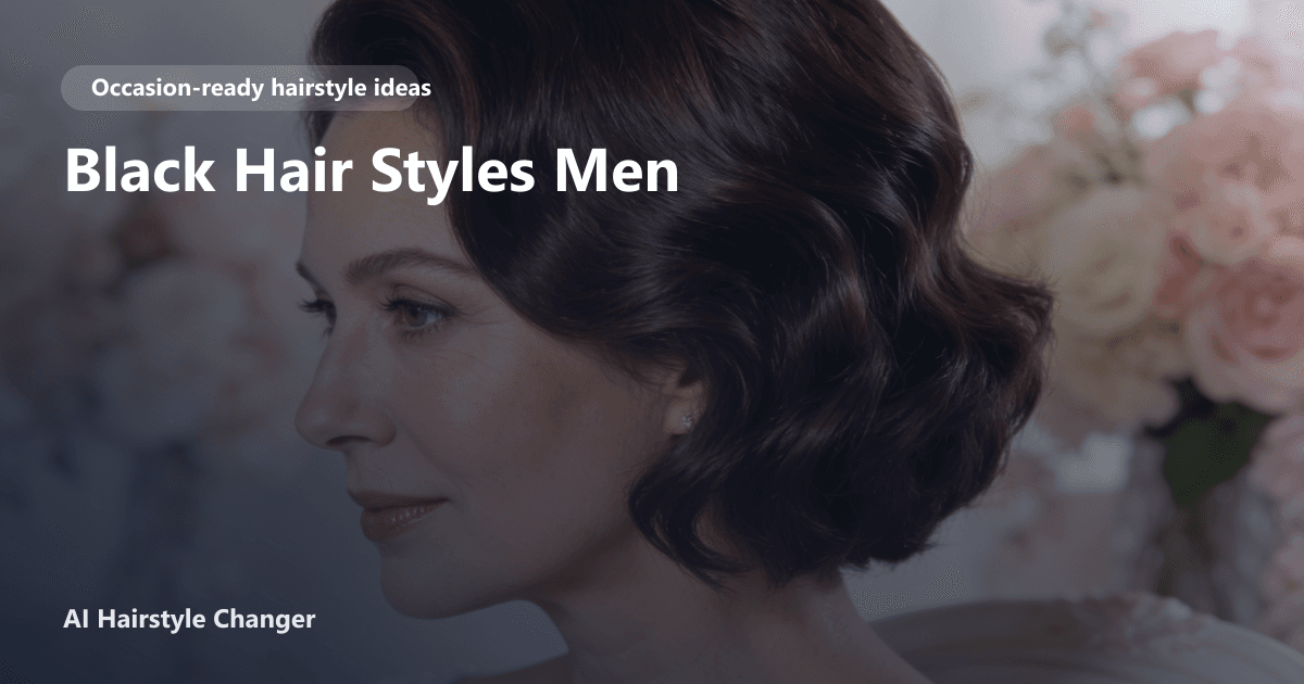 A Black man with a sharp low fade and defined curls, styled for a formal occasion, with the page title Black Hair Styles Men overlaid in bold text