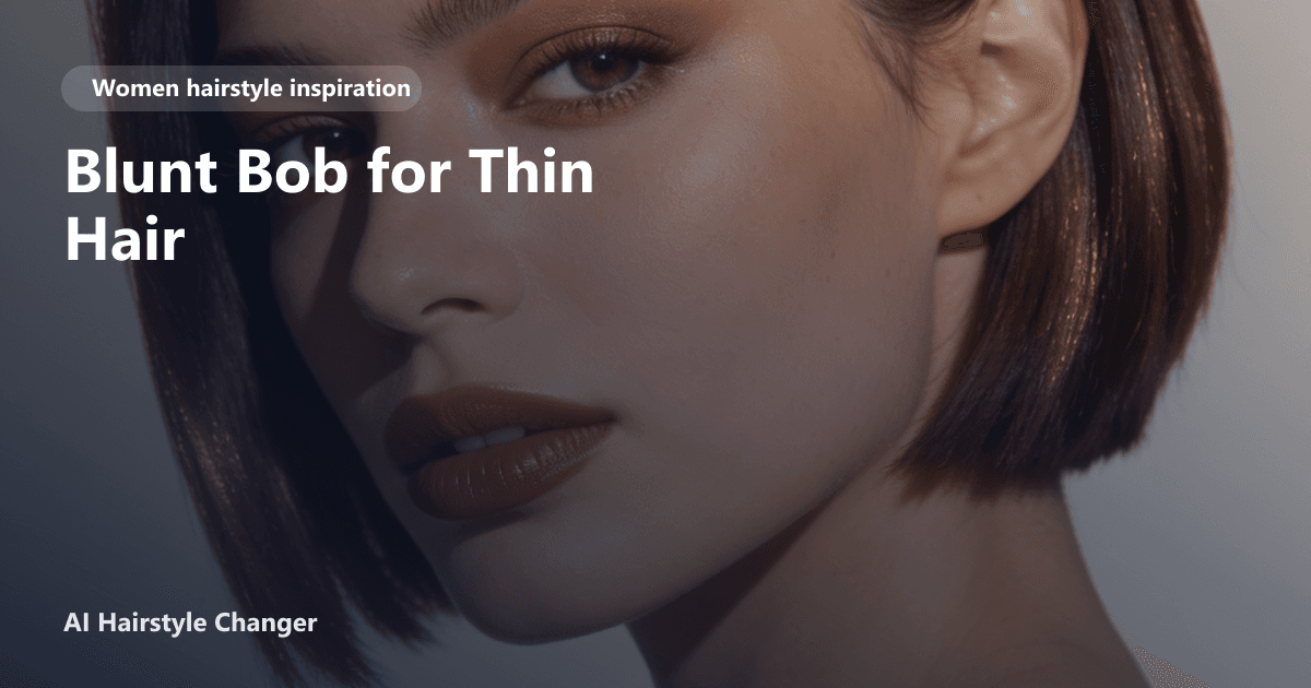 Woman with thin, fine hair styled in a sleek blunt bob cut, showing fullness and even ends, with the page title 'Blunt Bob for Thin Hair' overlaid.