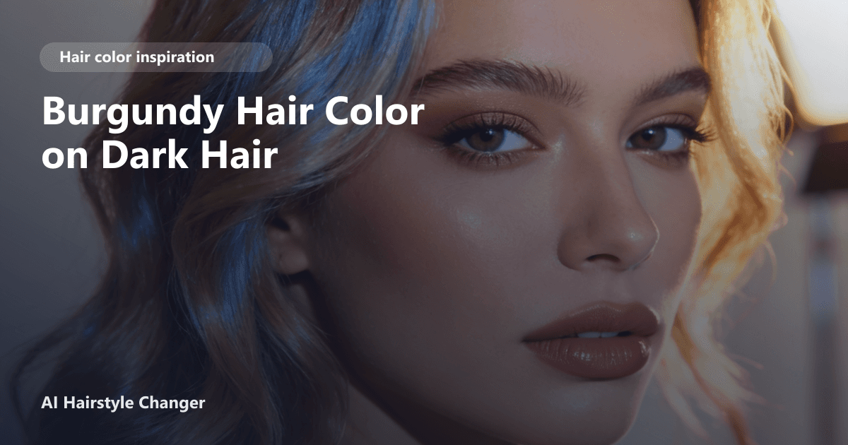 Dark base hair with visible red-copper tones and "Burgundy Hair Color on Dark Hair" title overlay.