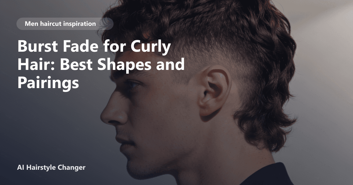 Young man with tight curly hair styled in a burst fade that blends cleanly around the ear, showing defined curls and a sharp fade transition.