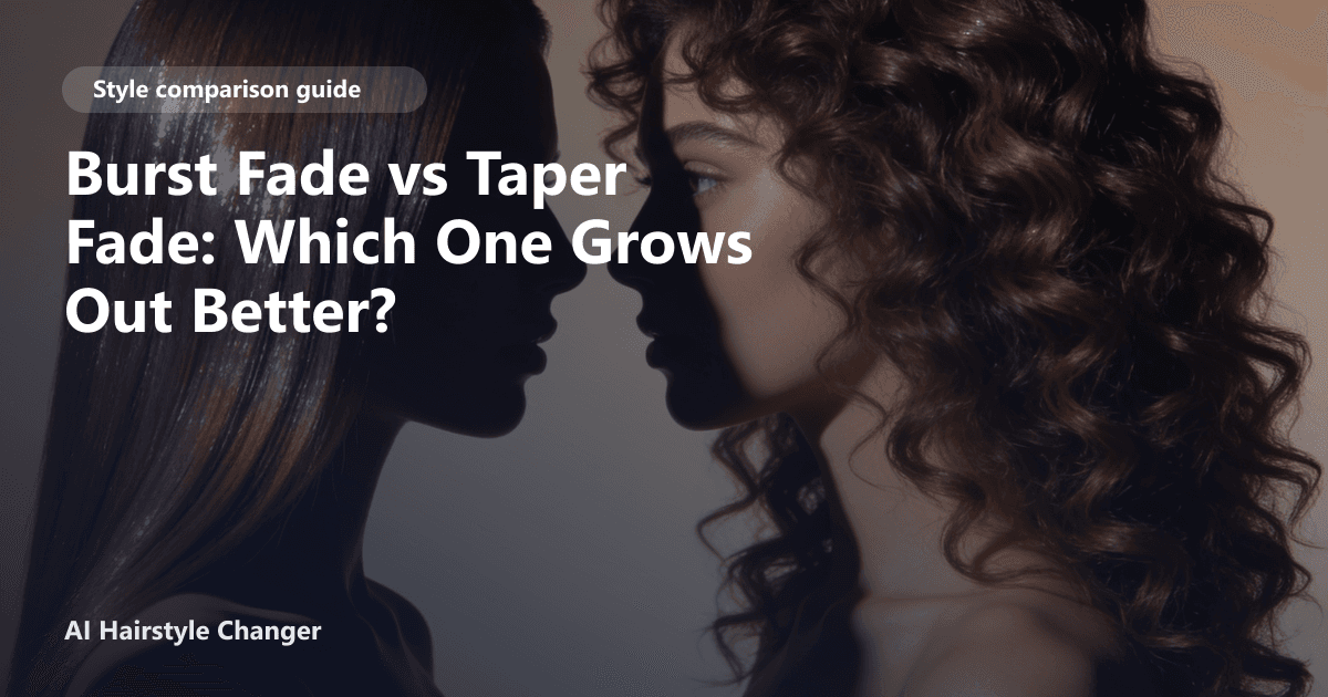 Side-by-side hairstyle comparison showing the shape difference between two haircut directions, with "Burst Fade vs Taper Fade Which One.