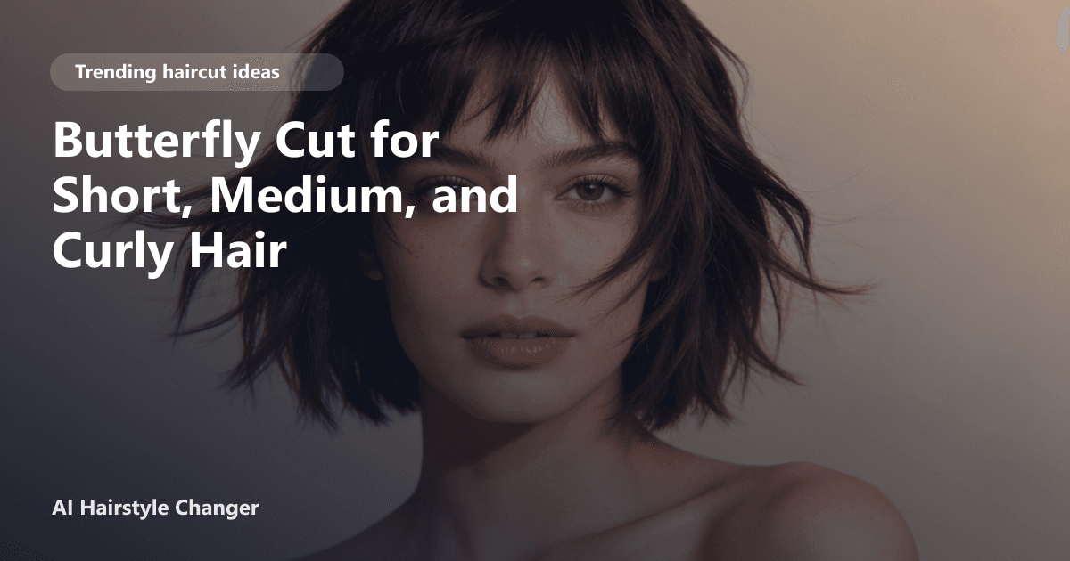 Editorial cover comparing butterfly cut variations for short, medium, and curly hair