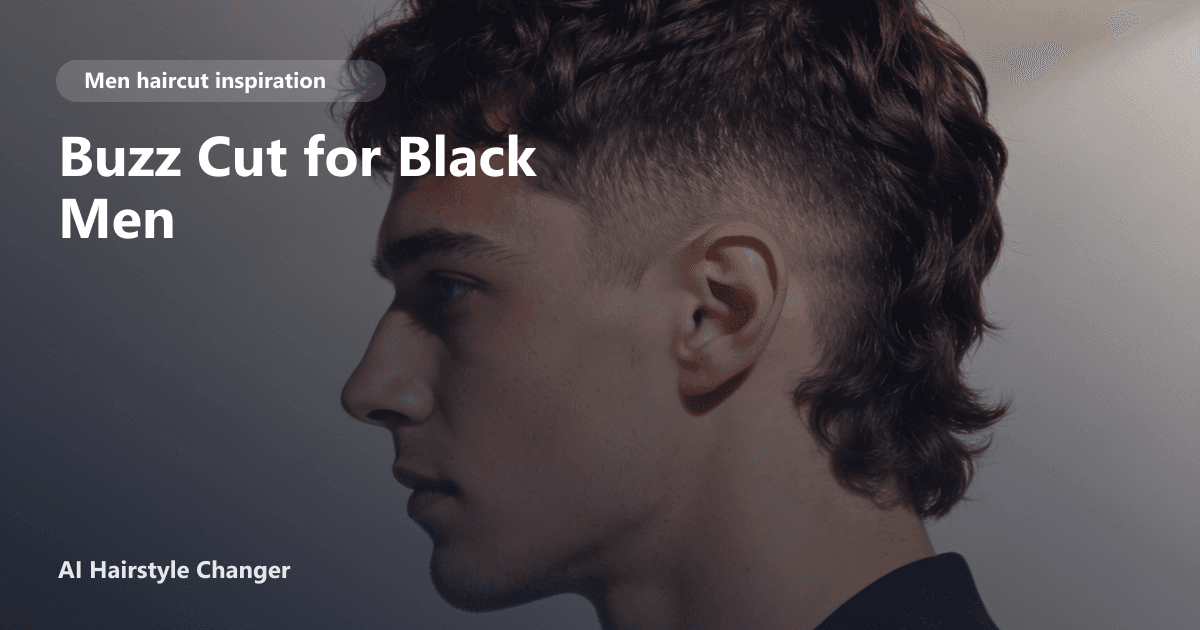 Black man with a sharp buzz cut and clean faded sides, showing crisp hairline and even texture, with 'Buzz Cut for Black Men' title overlaid.