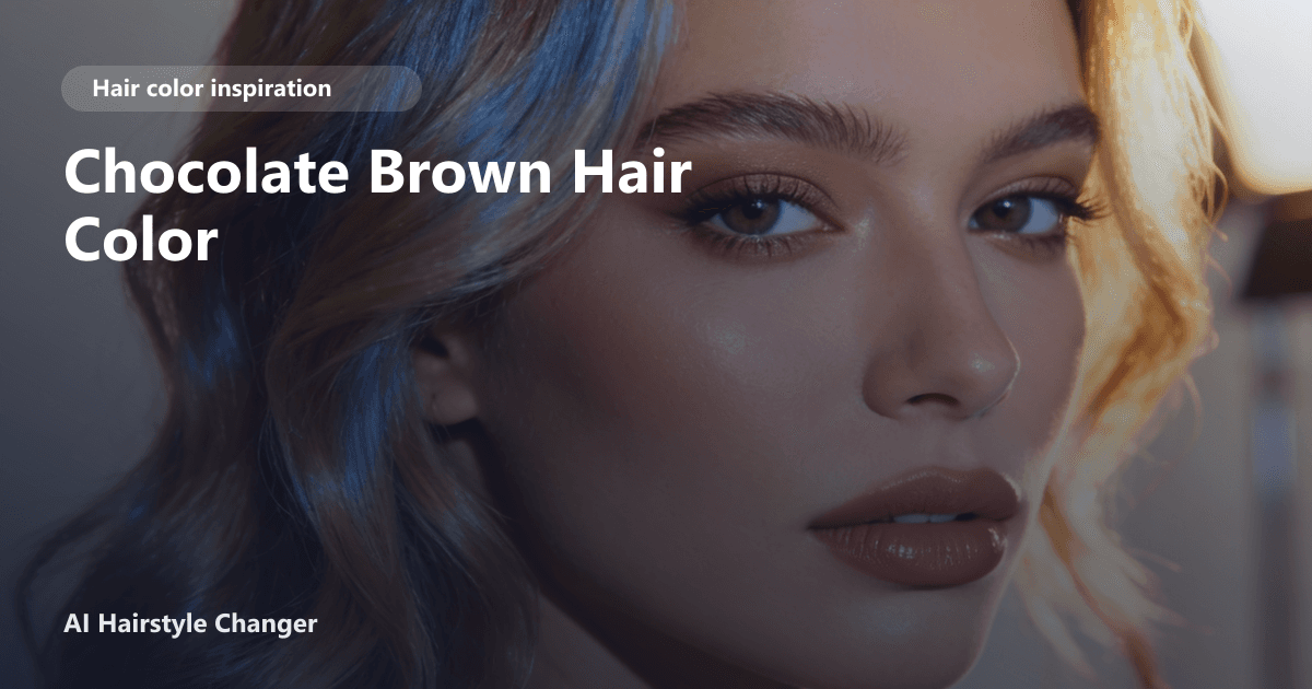 Close-up portrait with dimensional brown tones and "Chocolate Brown Hair Color" title overlay.