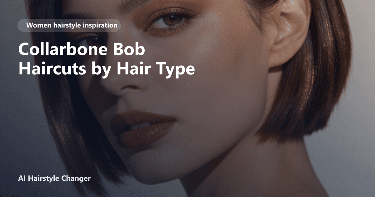 Woman with a sleek collarbone-length bob haircut, subtle layering for movement, and soft side-swept bangs, against a neutral background.