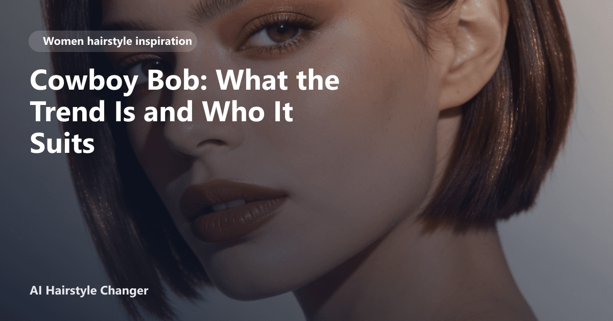 Woman with tousled, chin-length cowboy bob haircut featuring soft layers and subtle fringe, styled with a modern, effortless finish.