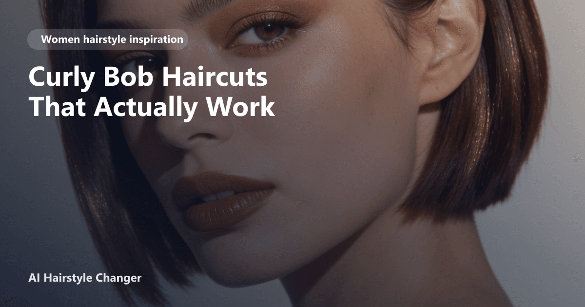 A woman with naturally curly hair styled in a voluminous chin-length bob, highlighting defined curls and soft layers.