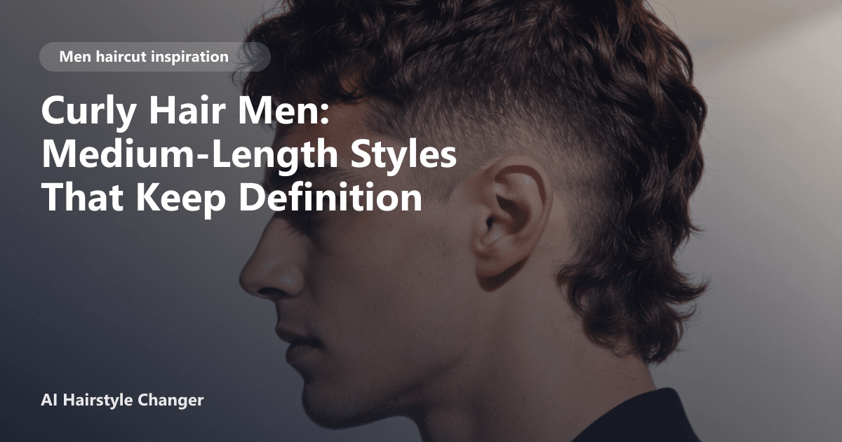 Modern men's haircut with defined shape, clean sides, and natural texture, with "Curly Hair Men Medium-Length Styles That Keep Definition".