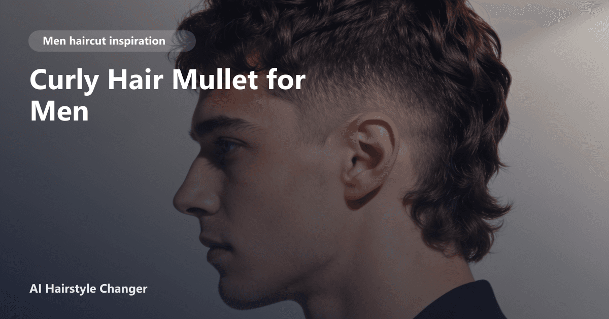 A man with naturally curly hair styled in a modern mullet, featuring defined curls and a tapered fade around the sides.