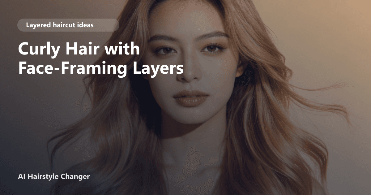 Woman with naturally curly hair styled in face-framing layers, highlighting bouncy curls and soft layers around her face