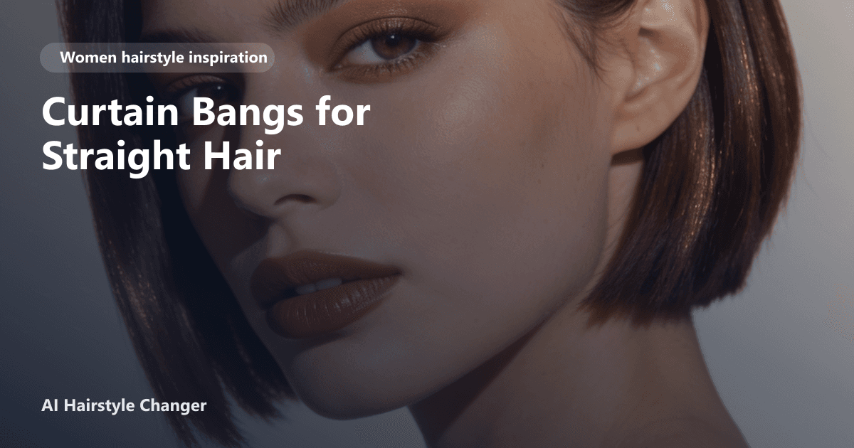 Woman with sleek, straight hair and soft curtain bangs framing her face, looking at the camera with the page title text overlaid at the bottom.