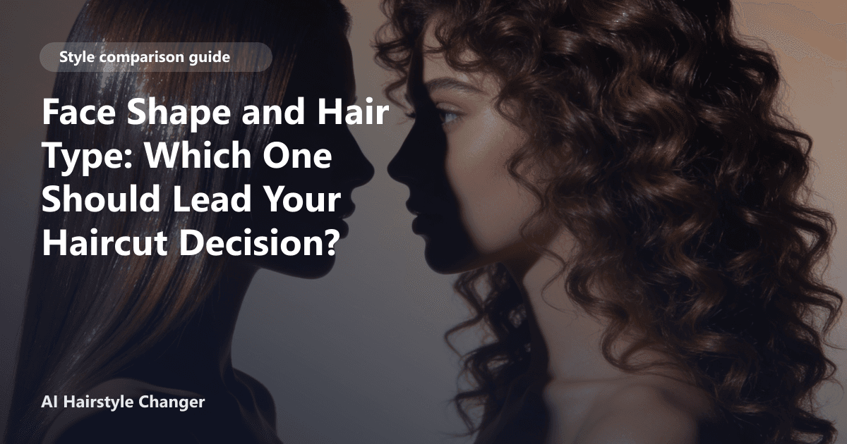 Side-by-side hairstyle comparison showing the shape difference between two haircut directions, with "Face Shape and Hair Type Which One.