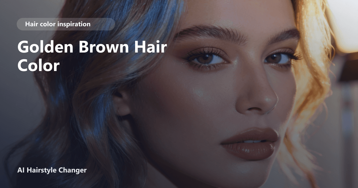 Close-up portrait with dimensional brown tones and "Golden Brown Hair Color" title overlay.