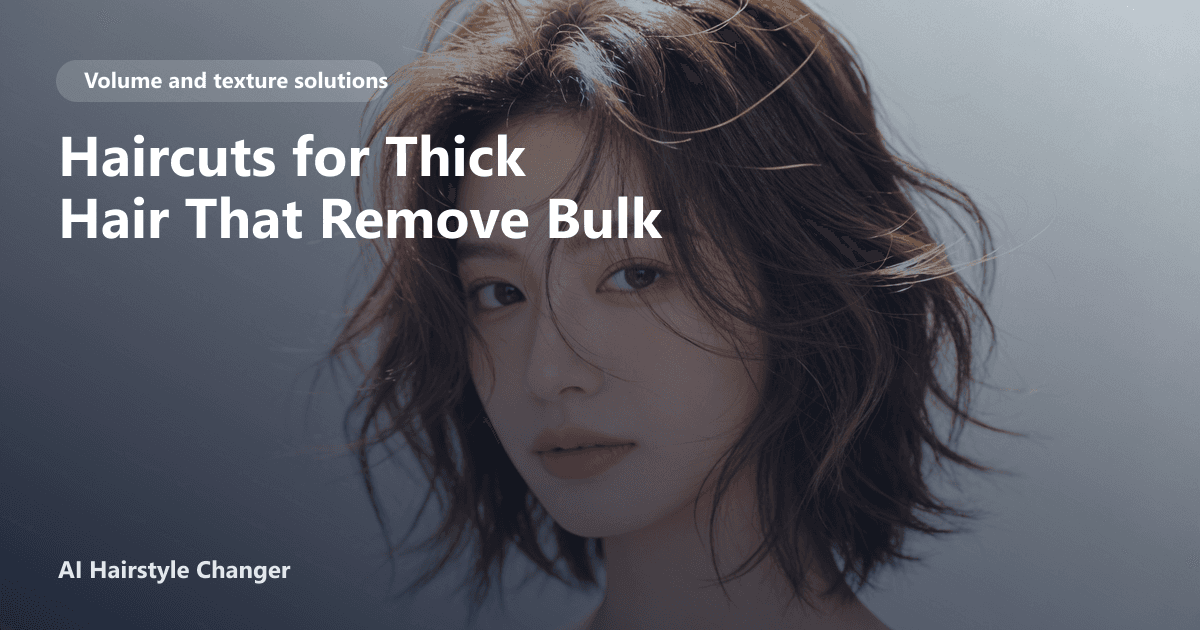 A woman with thick, dark hair styled in long, face-framing layers with visible texture and movement, with the page title text overlayed.