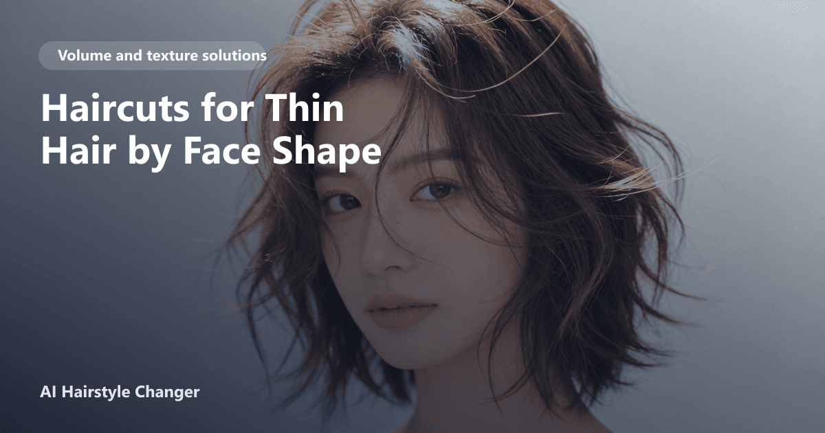 Woman with fine, shoulder-length layered haircut and wispy bangs, smiling in natural light, with page title text overlayed at the bottom.