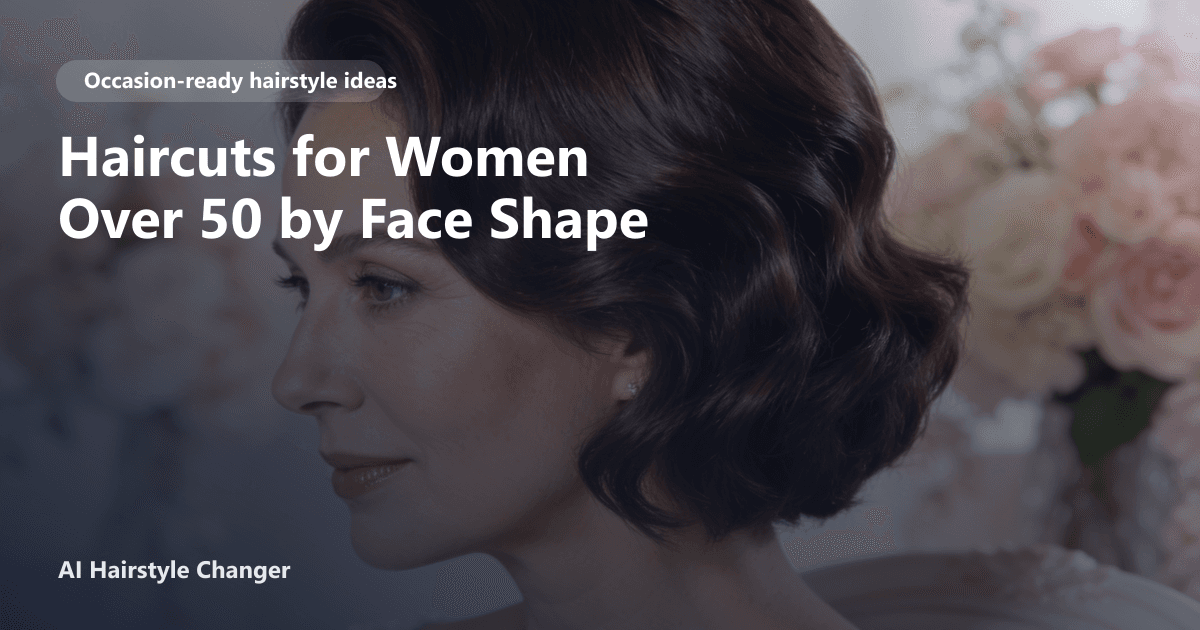 Confident woman over 50 with natural black hair in a soft layered bob, smiling in a salon chair, with the page title overlayed in elegant text.