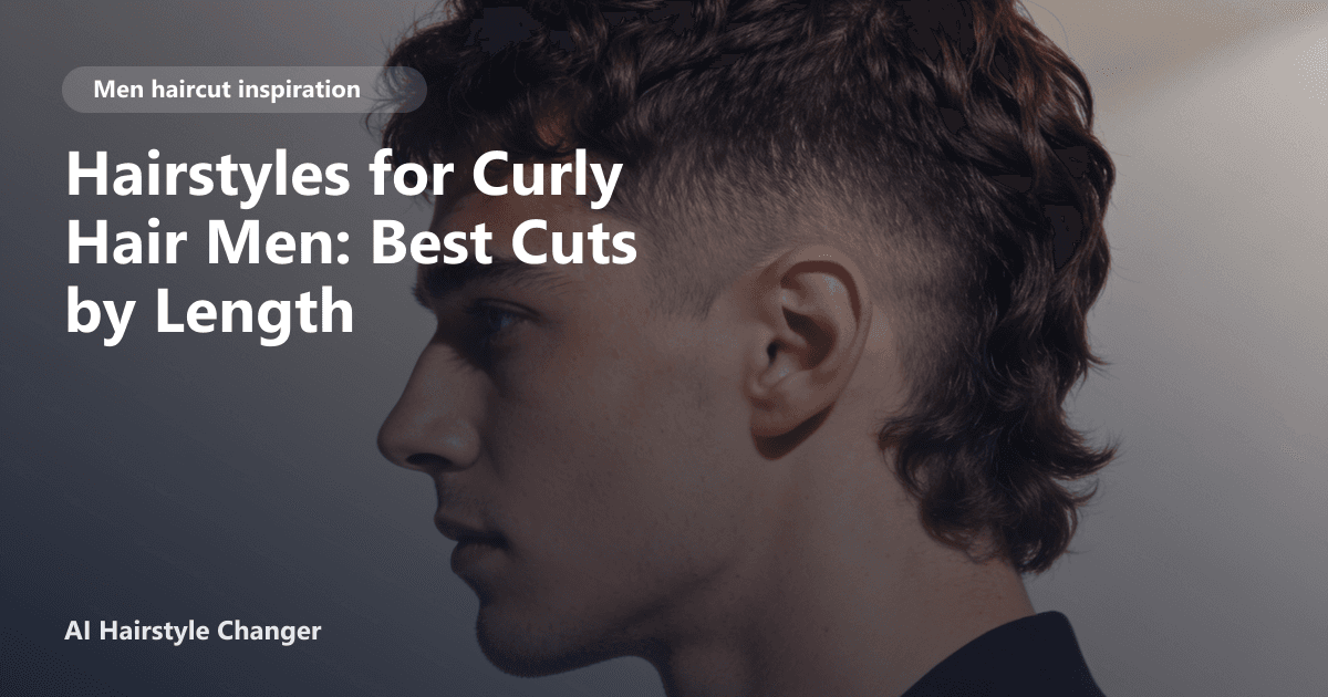 Editorial cover showing short, medium, and long hairstyles for men with curly hair