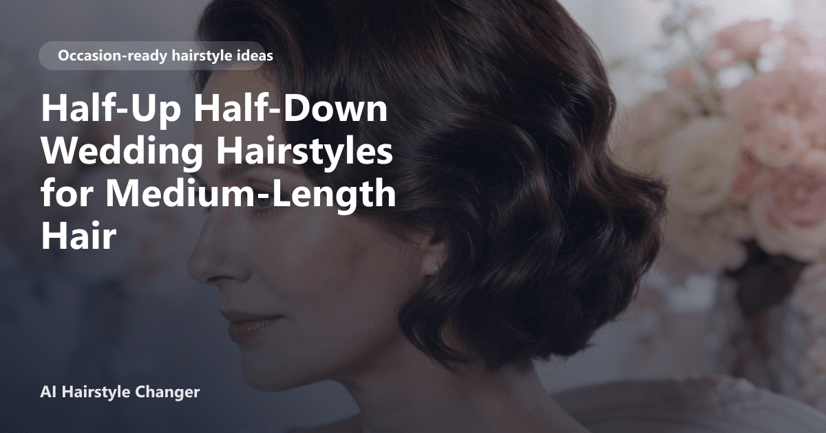 Older Black woman with medium-length black hair styled in a soft half-up half-down wedding look with gentle waves and subtle volume.