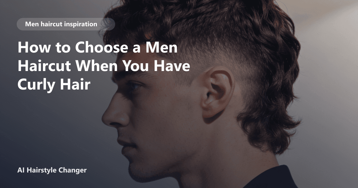 Modern men's haircut with defined shape, clean sides, and natural texture, with "How to Choose a Men Haircut When You Have Curly Hair".