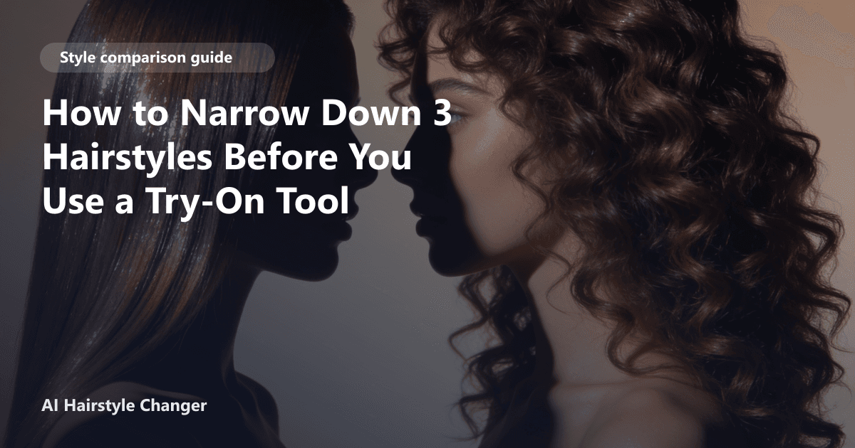 Side-by-side hairstyle comparison showing the shape difference between two haircut directions, with "How to Narrow Down 3 Hairstyles.