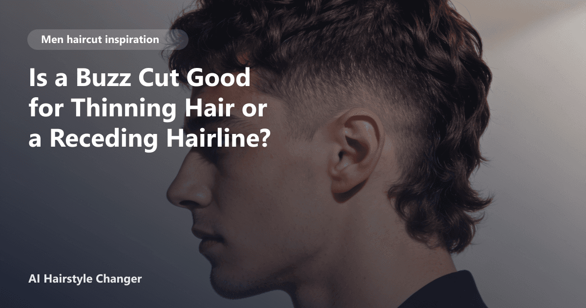 Man with thinning hair and a fresh buzz cut, showing natural hairline and texture, with page title text overlayed.