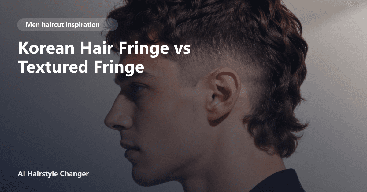 Close-up of a young man with a Korean hair fringe on one side and a textured fringe on the other, showcasing distinct fringe styles for men.