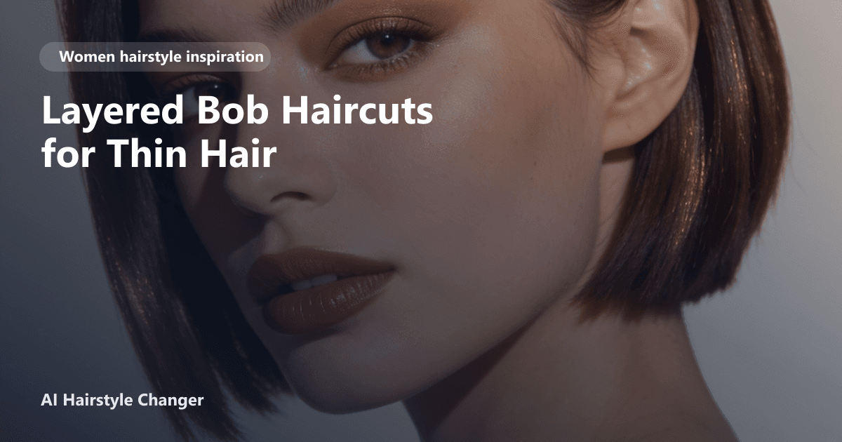 Woman with fine, chin-length layered bob haircut, soft volume at the crown, subtle side fringe, and the page title text overlaid in the corner.