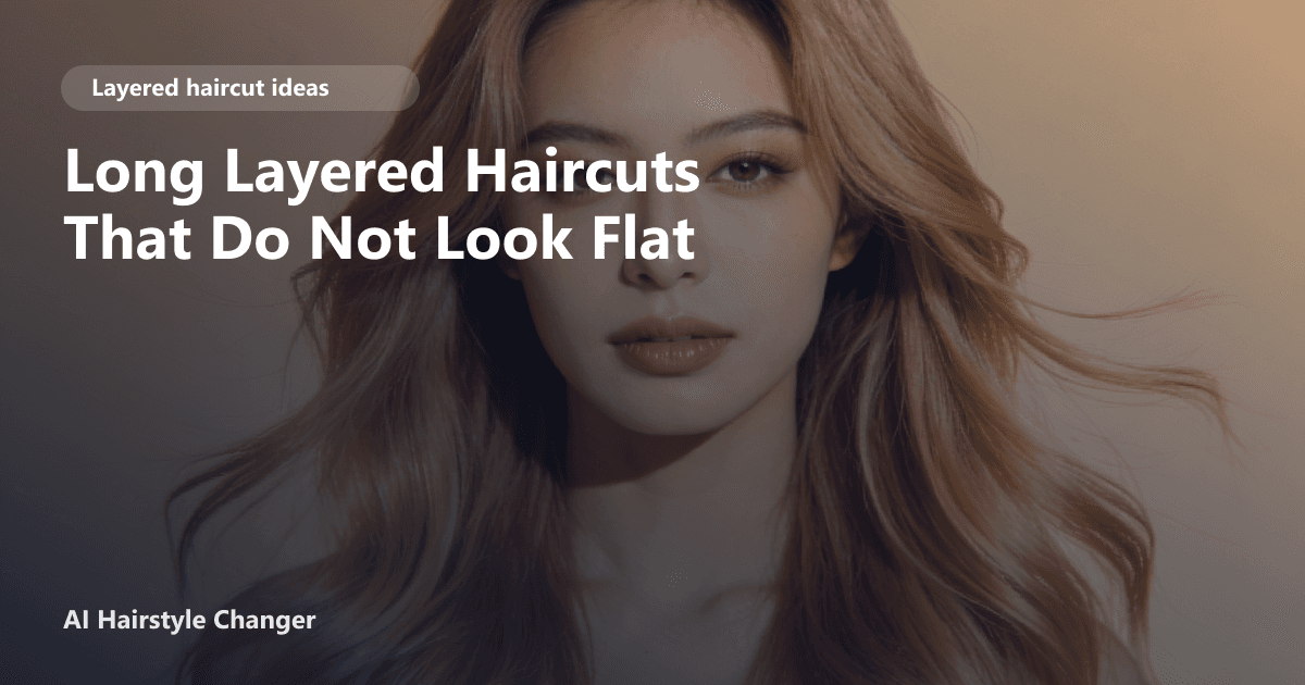 Woman with long, voluminous layered hair featuring face-framing pieces and soft movement, styled to avoid flatness, with page title text overlay.
