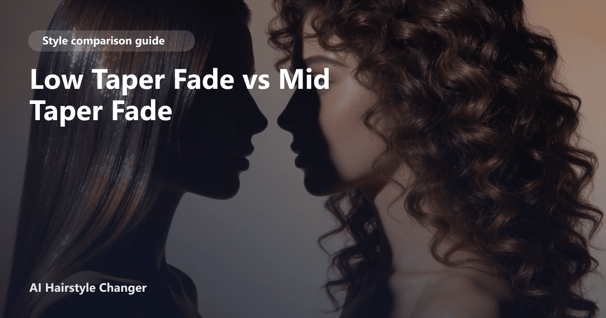Side-by-side comparison of a low taper fade and a mid taper fade on two models, each showing distinct fade heights and clean lines