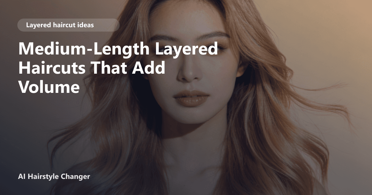 Woman with medium-length layered haircut featuring soft, voluminous layers and natural movement, set against a clean background.