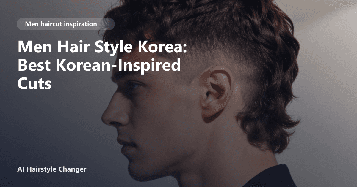 Young man with a textured Korean two-block haircut, soft fringe, and subtle layering, styled for medium-thick hair, with page title text overlaid.