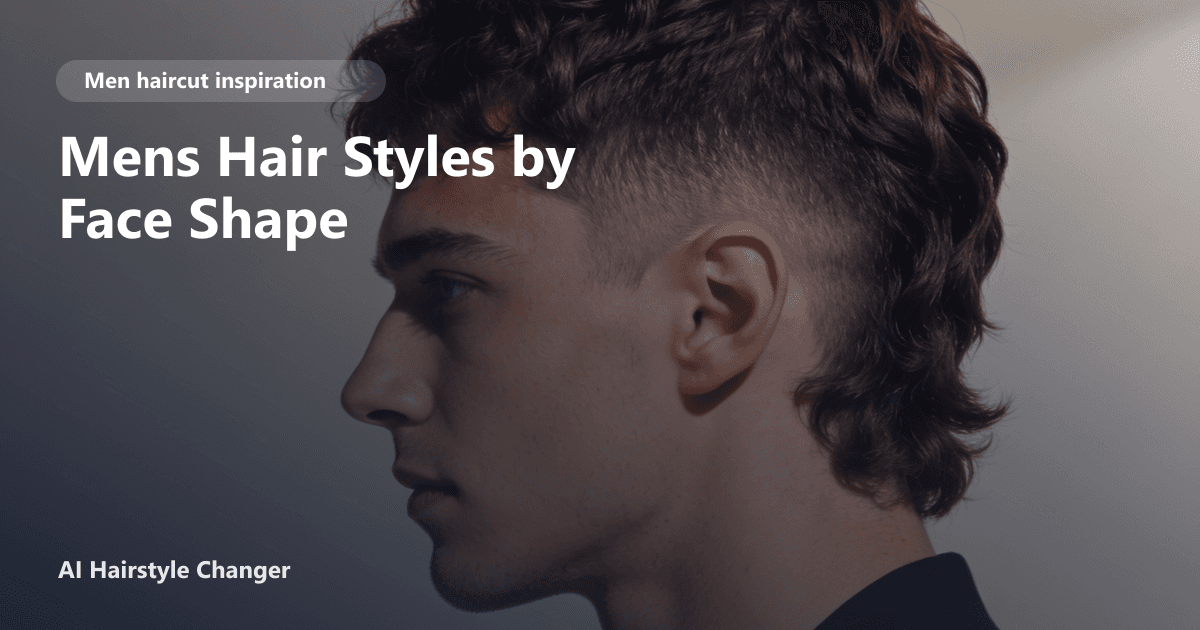 Four men with different face shapes each styled in a haircut tailored to their features, with the page title text overlayed.