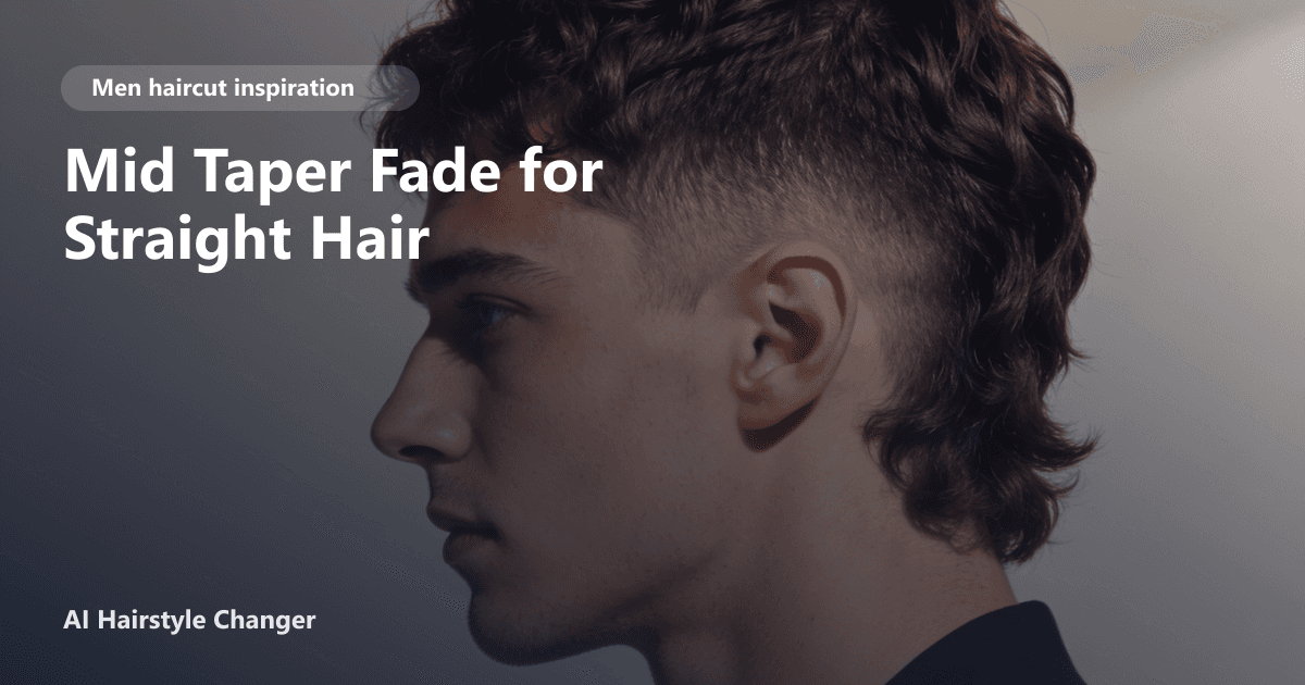 Man with straight hair sporting a clean mid taper fade, sides gradually faded, top left longer, subtle texture, with page title overlay.