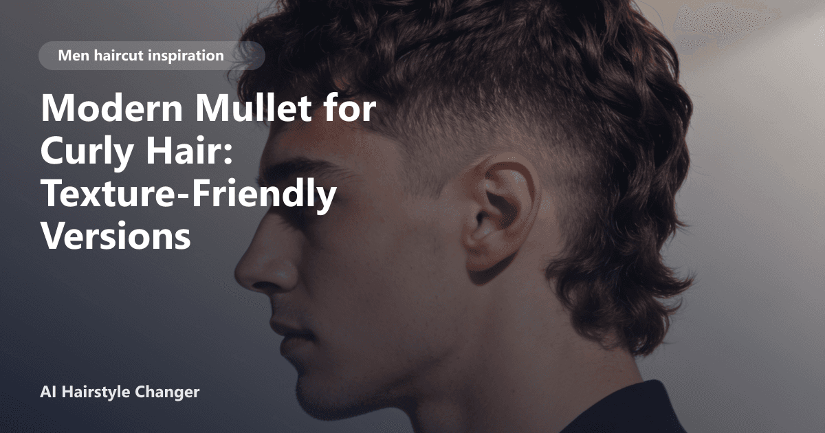 Modern men's haircut with defined shape, clean sides, and natural texture, with "Modern Mullet for Curly Hair Texture-Friendly Versions".