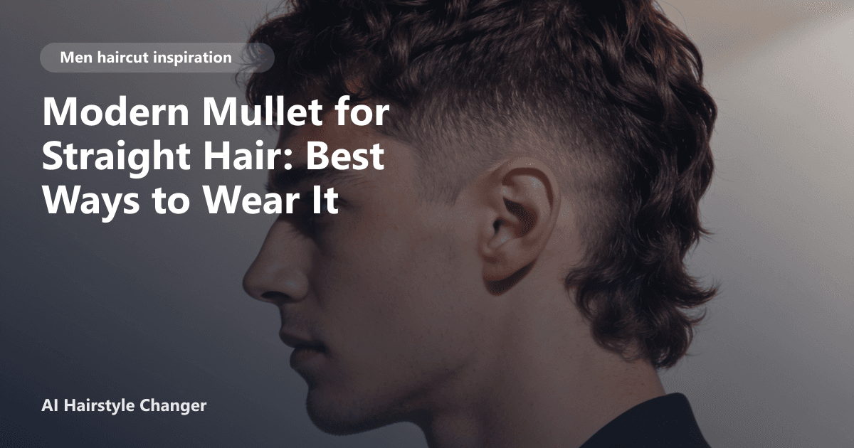 Young man with straight hair wearing a modern mullet haircut featuring a faded undercut and textured layers, with page title text overlay.