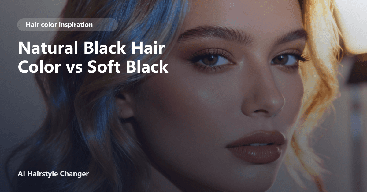 Side-by-side natural black hair color vs soft black comparison with visible tone contrast and the article title overlay.