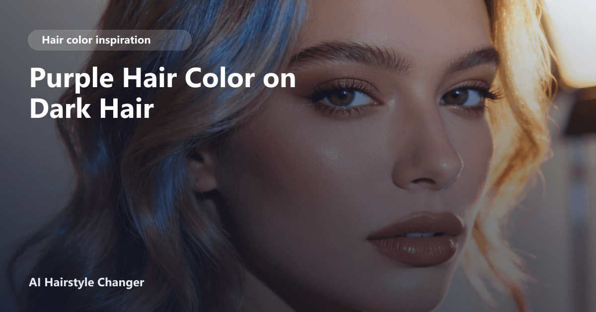 Dark base hair with visible multi-tonal hair color and "Purple Hair Color on Dark Hair" title overlay.