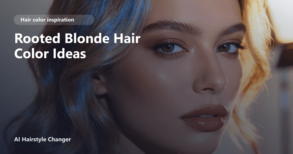 Close-up portrait with dimensional blonde tones and "Rooted Blonde Hair Color Ideas" title overlay.