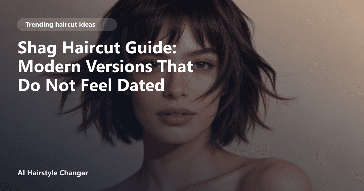 Trend-led haircut with visible layering, movement, and face-framing shape, with "Shag Haircut Guide Modern Versions That Do Not Feel.