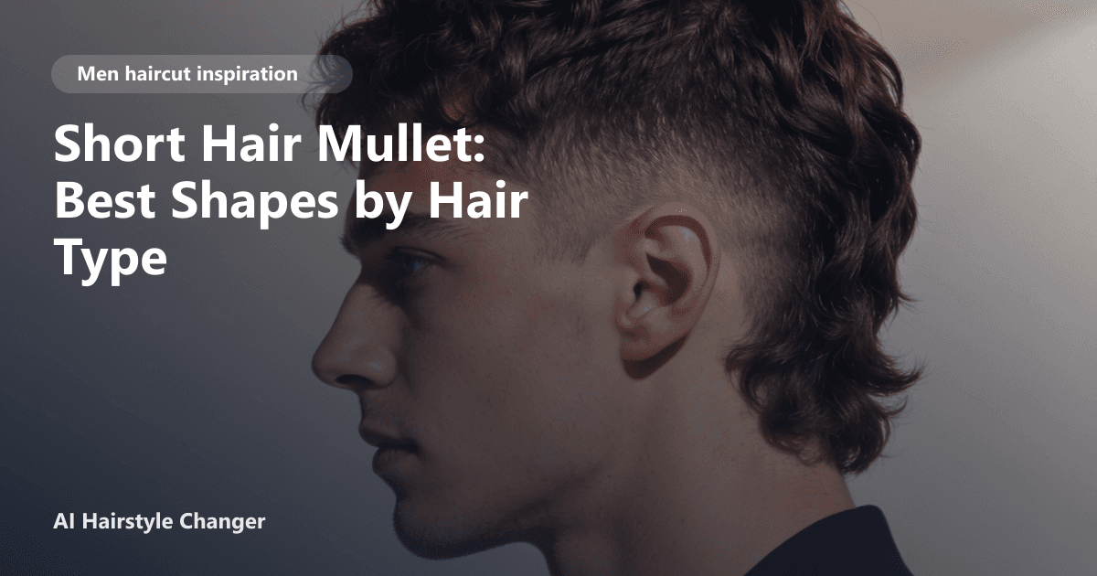 Young man with a short hair mullet featuring a faded side and textured back, styled for straight hair, with the page title text overlayed.