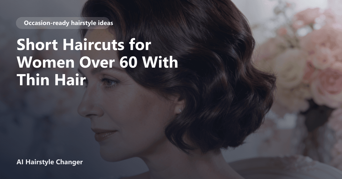 Smiling older Black woman with a chic short layered haircut and side-swept bangs, set against a soft studio background, with page title text overlay.