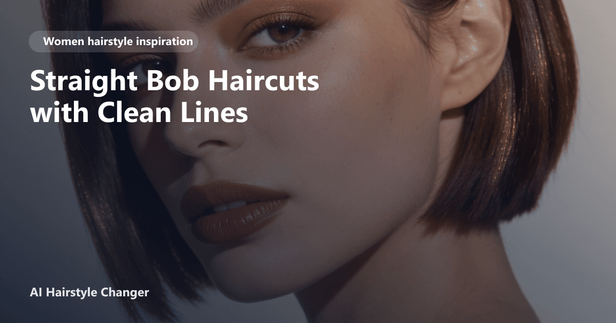 Woman with a sleek, chin-length straight bob haircut featuring sharp, clean lines and subtle shine, facing forward against a soft neutral background.